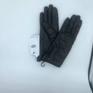 UGG Black Sherpa Fabric Leather Gloves